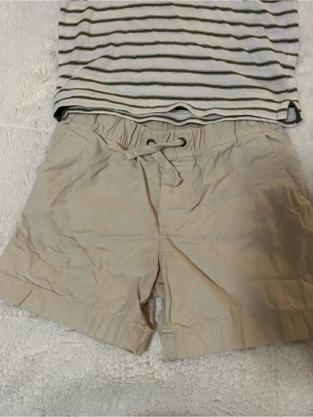 Boys size 6 Olive Green striped shirt and shorts - Picture 2 of 5